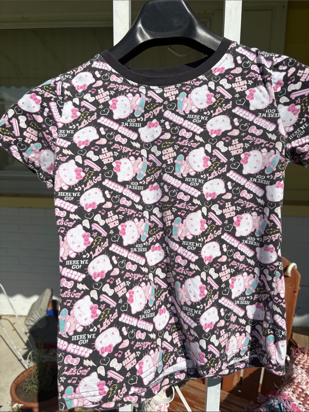 Hello Kitty Black Tee with Pink, White & Blue Character Print